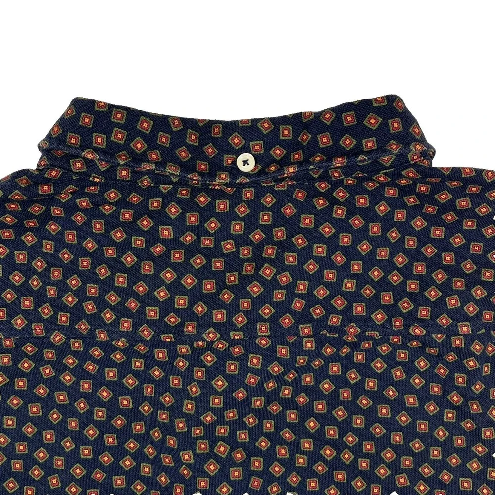 Ralph Lauren Polo Shirt Men's 2XB Navy Blue Geometric‎ Diamond Long Sleeve